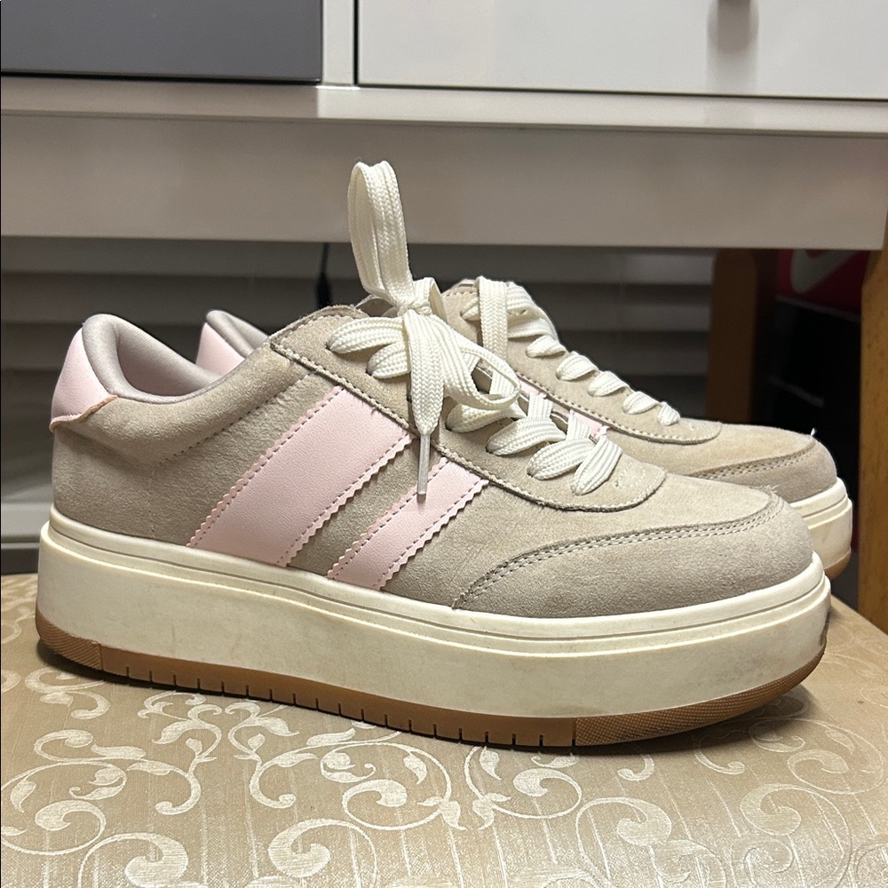 Madden Girl Beige and Pink Sneakers
